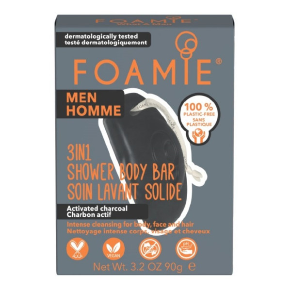 Foamie 3 in 1 Shower Body Bar For Men Tumšs, ar aktivēto ogli