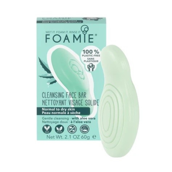 Ciets sejas mazgāšana Foamie Face Bar Aloe You Vera Much, normālai un sausai ādai