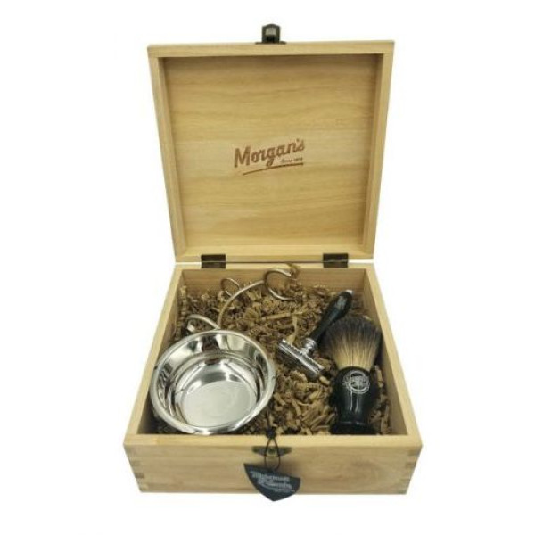 Morgan's Pomade skūšanās kopšanas komplekts Morgan's Luxury Shave Gift Set koka kastītē