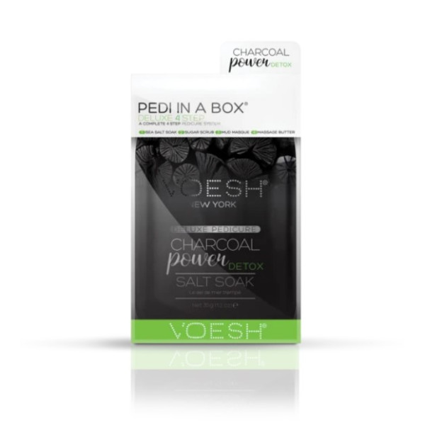 Kāju apstrāde Voesh Pedi In A Box 4 in 1 Charcoal Power detox, ar kokogli, attīra un detoksicē pēdu ādu