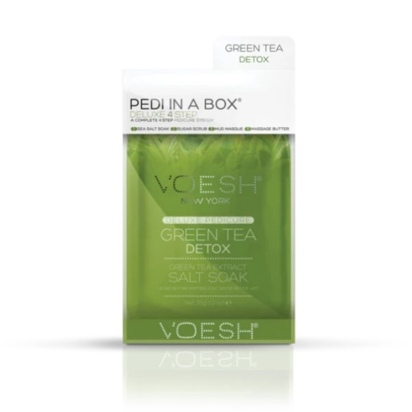 Kāju ārstēšana Voesh Pedi In A Box 4 in 1 Green Tea Detox, ar zaļās tējas ekstraktiem, detoksē pēdas