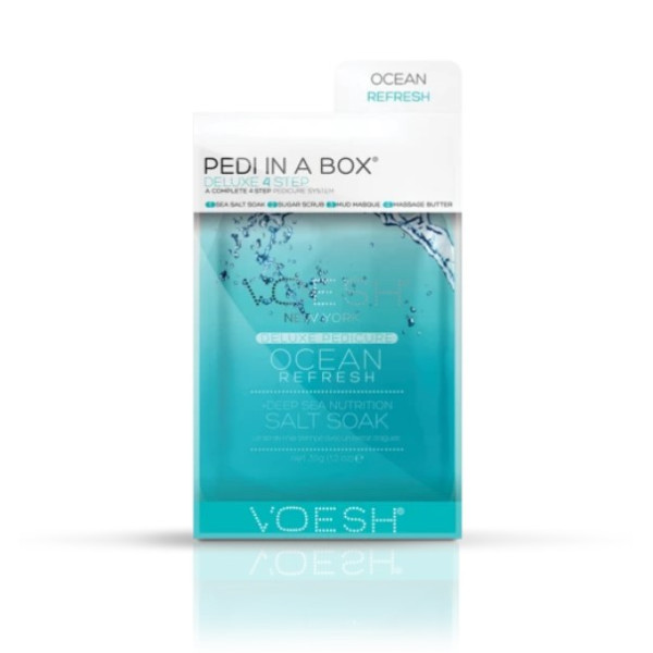 Kāju procedūra Voesh Pedi In A Box 4 in 1 Ocean Refresh atjauno un atsvaidzina kāju ādu