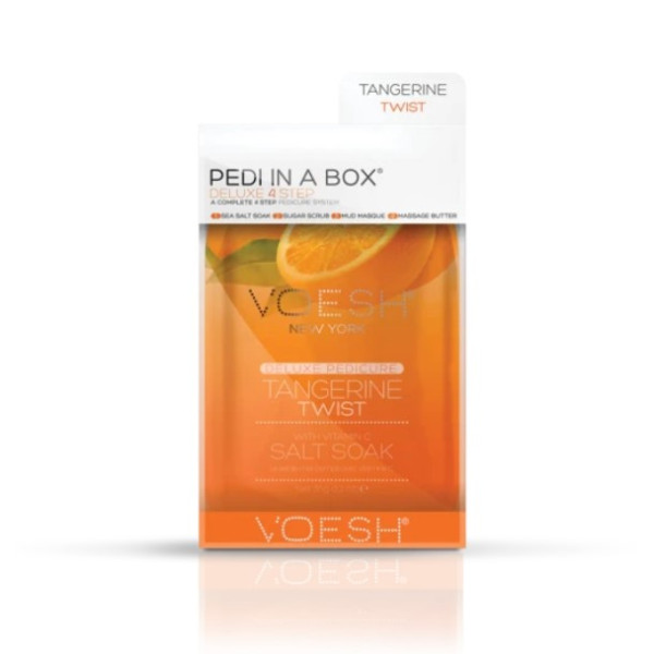 Pēdu procedūra Voesh Pedi In A Box 4 in 1 Tangerine Twist, ar C vitamīnu, atsvaidzina pēdu ādu