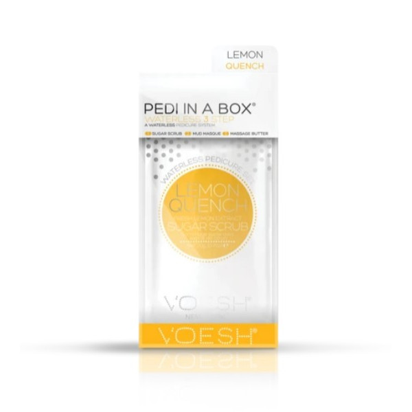 Kāju procedūra Voesh Waterless Pedi In A Box 3 in 1 Lemon Quench, lieto bez ūdens, ar citrona ekstraktiem, atsvaidzina pēdu ādu