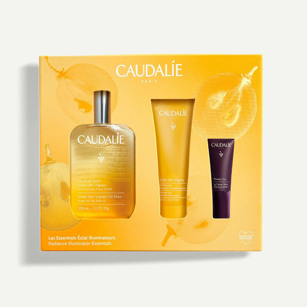 Caudalie The Brightening Glow Essentials sejas un ķermeņa kopšanas komplekts (ķermeņa eļļa, 100 ml + dušas želeja, 50 ml + acu krēms, 5 ml)