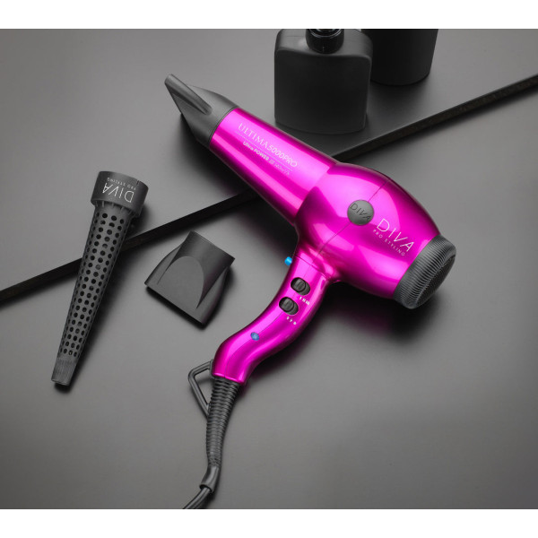 Diva Pro Styling Ultima 5000 Pro Hair Dryer Rozā matu fēns, rozā krāsā