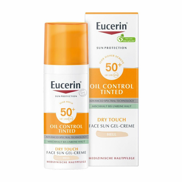 Eucerin Sun Oil Control Tinted Dry Touch Sun Gel-Cream saules aizsargkrēms SPF 50+, Light, 50 ml