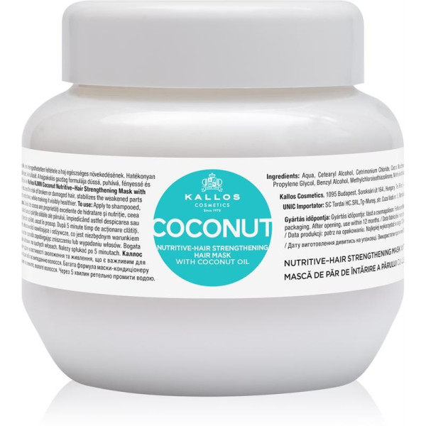 Kallos Cosmetics KJMN Coconut Nutritive-Matus stiprinoša matu maska ar kokosriekstu eļļu, 275 ml