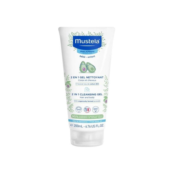 Mustela 2-in-1 Cleansing Gel mazgāšanas želeja un šampūns mazuļiem, 200 ml