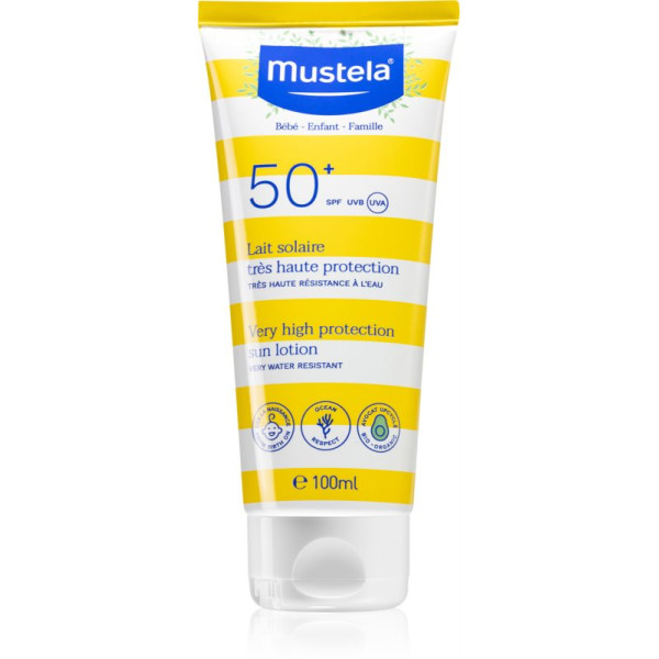 Mustela Bébé Family ļoti augstas aizsardzības saules losjons SPF50+ aizsargājošs saules losjons, 100 ml