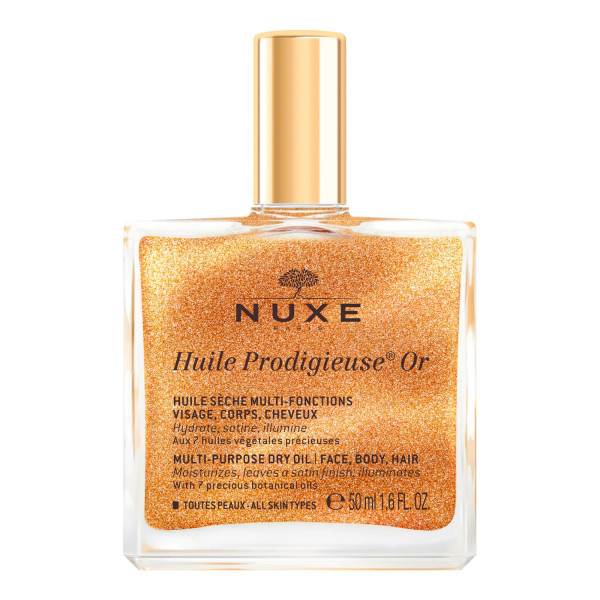 Nuxe Huile Prodigieuse Or Shimmering Dry Oil ir daudzfunkcionāla sausā eļļa, kas piešķir mirdzumu, 50 ml