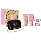 Versace Bright Crystal komplekts sievietēm (EDT, 90 ml + dušas želeja, 100 ml + ķermeņa losjons, 100 ml + rokassomiņa)