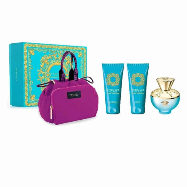 Versace Dylan Torquoise komplekts sievietēm (EDT, 100 ml + ķermeņa losjons, 100 ml + dušas želeja, 100 ml + kosmētikas līdzeklis)