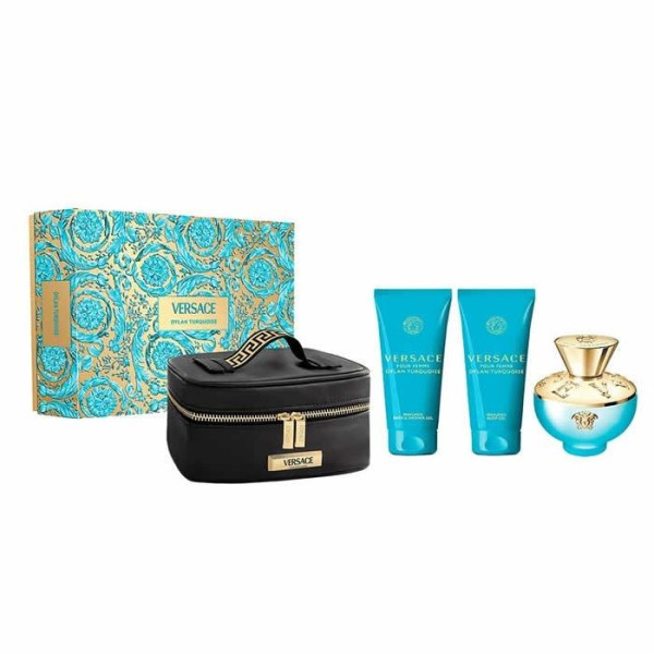 Versace Dylan Torquoise komplekts sievietēm (EDT, 100 ml + ķermeņa losjons, 100 ml + dušas želeja, 100 ml + kosmētikas līdzeklis)