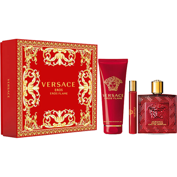 Versace Eros Flame komplekts vīriešiem (EDP, 100 ml + dušas želeja, 150 ml + EDP, 10 ml)