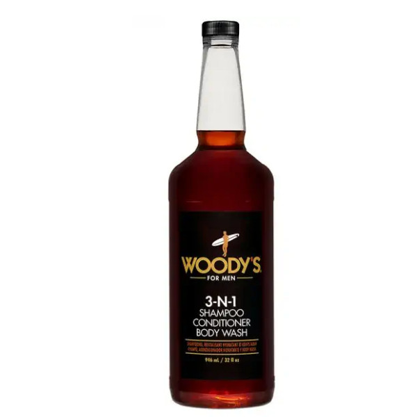 Woody's 3-n-1 šampūns, kondicionieris, ķermeņa mazgāšana trīs vienā, 946 ml