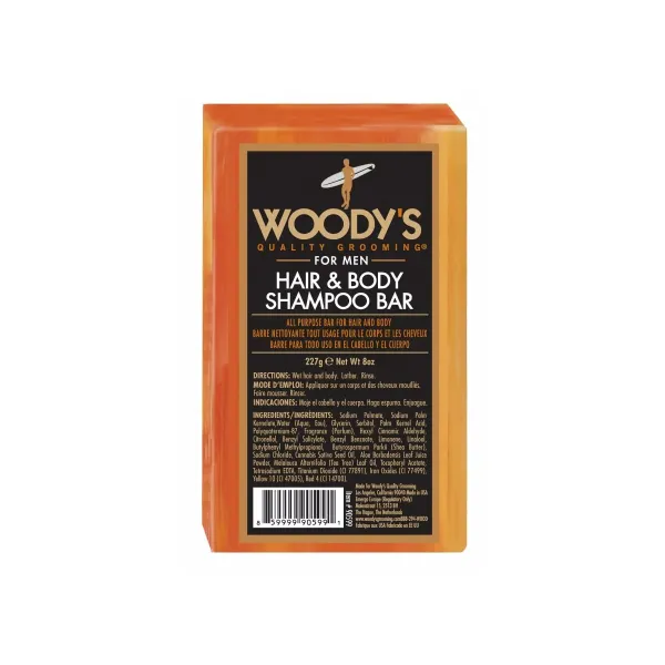 Woody's Hair & Body Shampoo Bar cietais šampūns matiem un ķermenim, 227 g